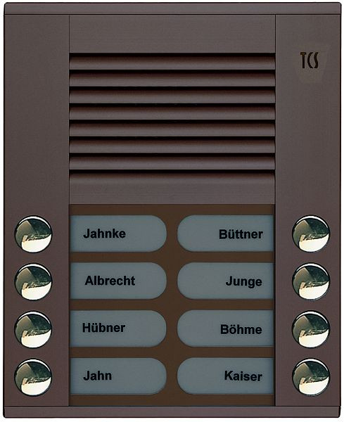 TCS Audio Außenstation Serie PES 8 Klingeltasten (rechts-/ linksbündig), AP bronze, PES08-EB/04