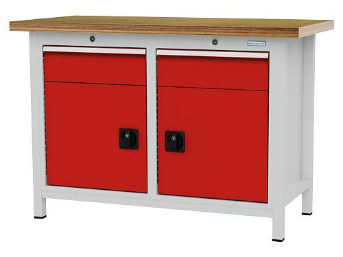Bedrunka+Hirth Kastenwerkbank, R 18-16, Schubladenanzahl: 2, 2 x Flügeltüren, Maße: 1250 x 600 x 859 mm, Tragkraft Schublade(n): 50 kg, 03T512H60450
