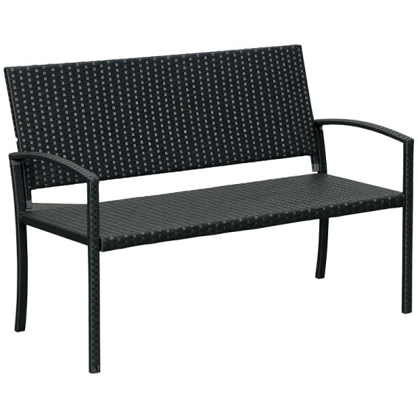 Outsunny Gartenbank, in Rattanoptik, mit Stahlrahmen, für 2 Personen, Schwarz, 122 x 60 x 85 cm, 867-022