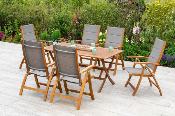 Merxx Acapulco Set 7-teilig, 6 Acapulco Klappsessel, gepadded, Rückenlehne 5-fach vestellbar, 1 Klapptisch, 160 x 90 cm, 50123-309