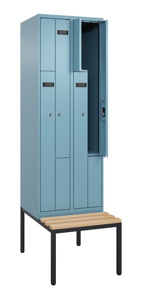 C+P Z-Spind Evolo PLUS, Bank, 4 Fächer, 2120x600x815mm, 0010/0010, Zylinderschloss, Sitzfläche Buche-Hartholz, Sitzbank, 0490537-204 S10048