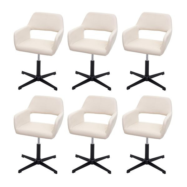 Mendler 6er-Set Esszimmerstuhl HWC-A50 IV, Küchenstuhl, Retro höhenverstellbar Drehmechanismus, Kunstleder creme, Fuß schwarz, 6x73540
