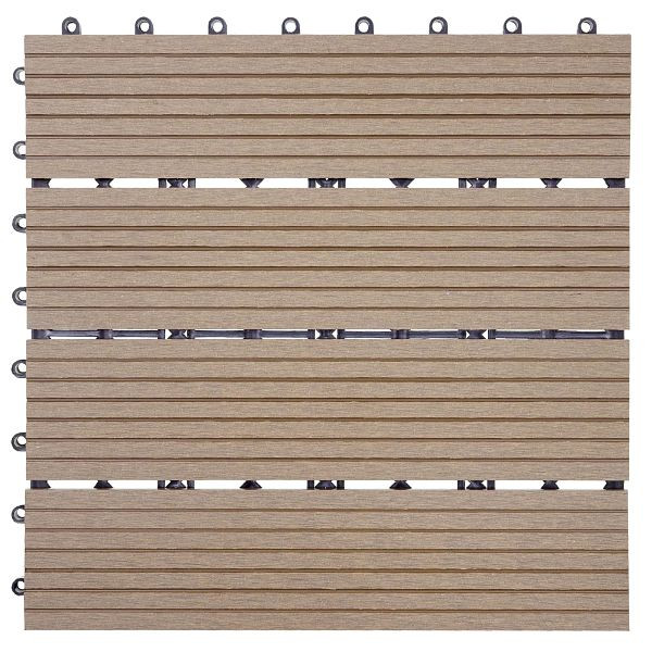 Mendler WPC Bodenfliese Rhone, Holzoptik Balkon/Terrasse, 11x je 30x30cm = 1qm, Basis, teak linear, 54440