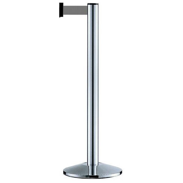 Stein HGS Personenleitsystem -Beltrac Classic-, mobil, chrom gebürstet, Fuß-Abdeckhaube aus Metall, grün, mit Sicherheits-Gurtendstück, 11228-sa-m603