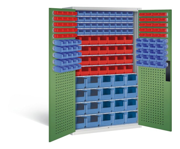 C+P Magazinschrank Serie 13, H1950xB1100xT535mm, Farbe: Lichtgrau / Resedagrün, Muldengriff, 130276-61 S10021