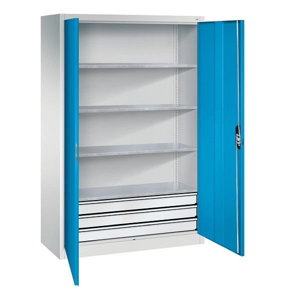 C+P Werkzeugschrank Acurado, H1950xB1200xT500mm, 7035/5012, 3 Einlegeböden, Traglast 70 kg, 8931-503 S10634