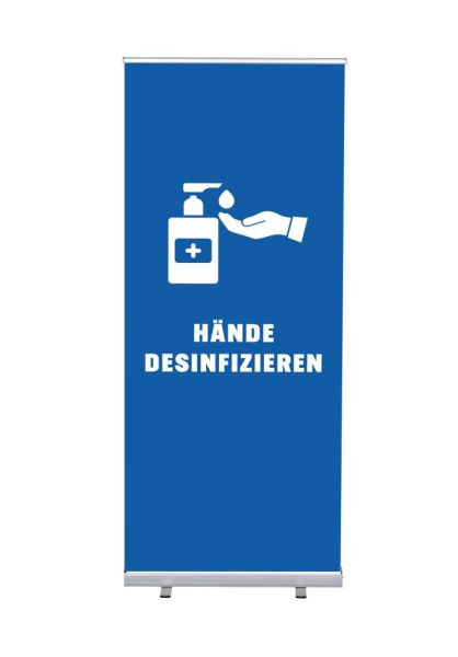 Showdown Displays Roll-Banner Budget 85 Komplettset Hände desinfizieren Blau Deutsch, RBB085LSFI610