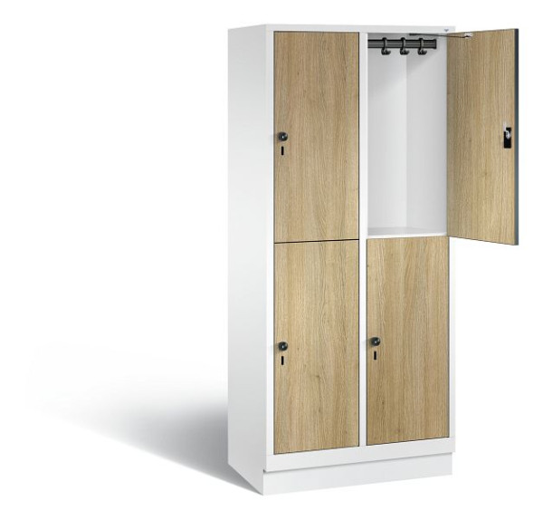 C+P Spind doppelstöckig Evolo, H1800xB810xT500mm, Farbe: Verkehrsweiß / Dekor Eiche Sereno, 48320-22 S10355