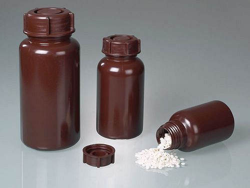 DENIOS Weithalsflasche aus LDPE, braun, für z.B. lichtempfindliche Flüssigkeiten, 500 ml, VE: 72 Stück, 309695