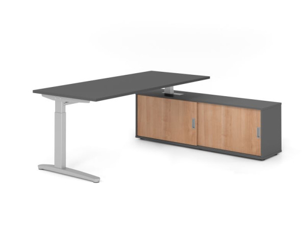Hammerbacher Schreibtisch XB19, 180x80cm, Platte: Graphit, 25mm dick, C-Fuß Gestell Silber, höheneinstellbar, Ahorn, SB/G/S/G/N, VXBE19SB/G/S/G/N