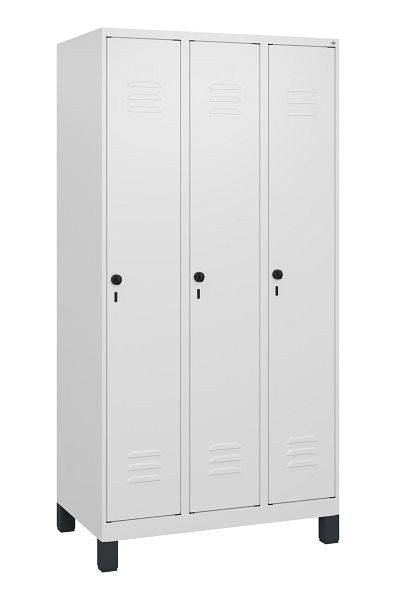 C+P Umkleidespind Classic PLUS mit Mitteltrennwand, Füße, 3 Abteile, 1800x900x500mm, 9016/9016, Drehriegel, 0800107-30F S10014