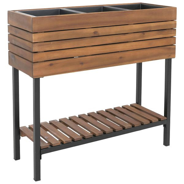 Mendler Hochbeet HWC-P84, Pflanzbeet Blumen-/Pflanzkasten Pflanzkübel, Ablage Outdoor Akazie Holz FSC® 79x80x31cm, hellbraun, 120460
