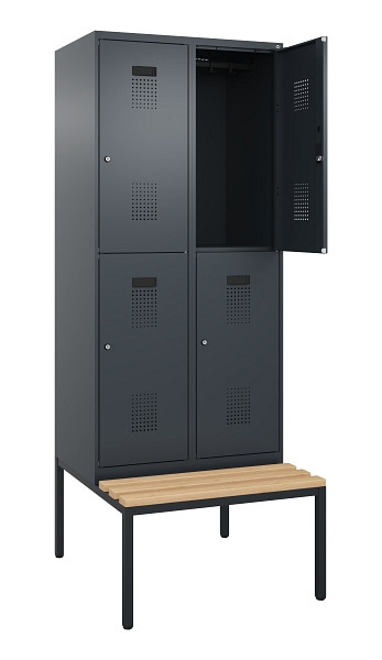 C+P Doppelstock-Spind Evolo PLUS, Bank, 4 Fächer, 2120x800x815mm, 7016/7016, Zylinderschloss, Sitzfläche Buche-Hartholz, Sitzbank, 0493507-22 S10043