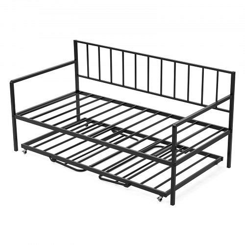 VEVOR höhenverstellbares Twin Tagesbett mit Ausziehbett, LED-Licht & Ladestation, Metalllatten für Wohnzimmer/Schlafzimmer, ZWLYZYTWINCCDCO3J001V2