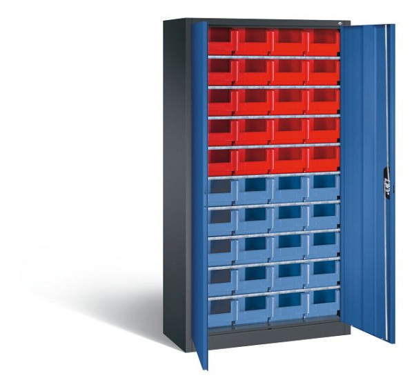 C+P Magazinschrank Serie 13, H1980xB1000xT420mm, Farbe: Schwarzgrau / Enzianblau, Muldengriff, 133144-24 S10111