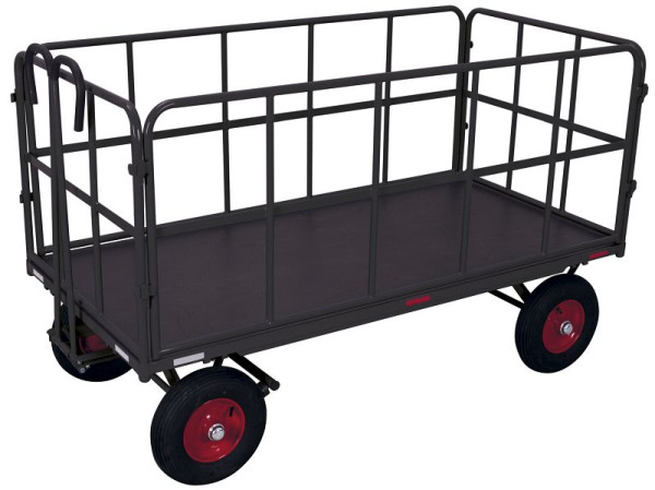 VARIOfit Handpritschenwagen mit 4 Rohrgitterwänden, Außenmaß: 2.065 x 1.015 x 1.340 mm, RAL 7016 anthrazitgrau, Radsatz: Luftbereifung, zu-45202/AG