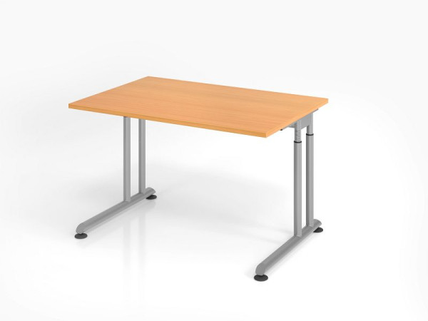 Hammerbacher Schreibtisch ZS12, 120 x 80 cm, Platte: Buche, 25 mm dick, ABS-Dickkante, Rechteckform, Silber, VZS12/6/S