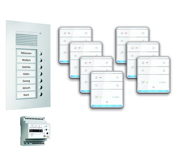TCS Türkontrollsystem audio:pack UP für 7 Wohneinheiten, mit Außenstation PUK 7 Klingeltasten, 7x Freisprecher ISW5010, Steuergerät BVS20, PPUF07-EN/01