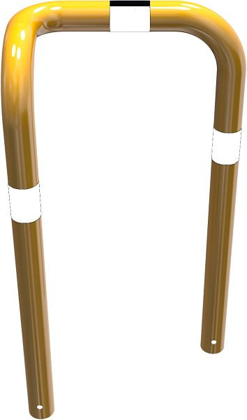 Schake Rammschutzbügel 90° einseitig links, Stahlrohr Ø 76 mm gelb / schwarz, Höhe Überflur: 650 mm, zum Einbetonieren, 477_78BG