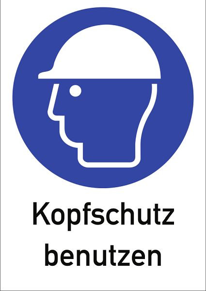 Moedel Kopfschutz benutzen, Kombischild, ISO 7010, Folie, 210x297 mm, 52706