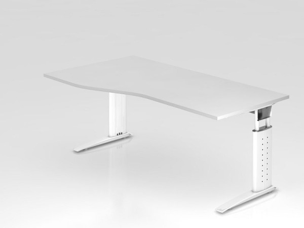 Hammerbacher Schreibtisch C-Fuß 180x100/80cm Weiß/Weiß, Arbeitshöhe 68-86 cm einstellbar, VUS18/W/W