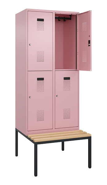 C+P Doppelstock-Spind Evolo PLUS, Bank, 4 Fächer, 2120x800x815mm, 3015/3015, Zylinderschloss, Sitzfläche Buche-Hartholz, Sitzbank, 0493507-22 S10051