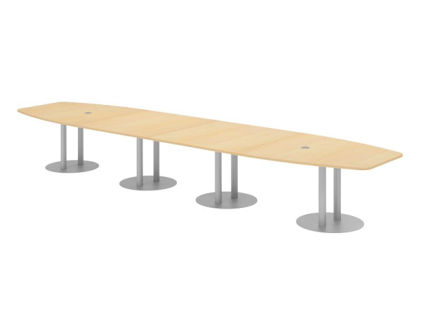 Hammerbacher Konferenztisch KT52S, 520 x 130 cm, Platte: Ahorn, 25mm dick, mit vier silbernen Säulenfüßen, 7,6/70 cm, Arbeitshöhe 74 cm, VKT52S/3/S