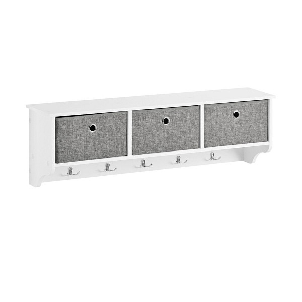 SoBuy Wandgarderobe mit 3 Körben und 5 Haken Weiß 100x20x30 cm, Modern, FRG282-W