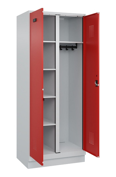 C+P Wäsche-/Garderobenspind Evolo PLUS, mit Sockel, 2 Abteile, 1950x800x500mm, 7, Frontfarbe RAL 3020 Verkehrsrot, Zylinderschloss, 049620-22 S10032