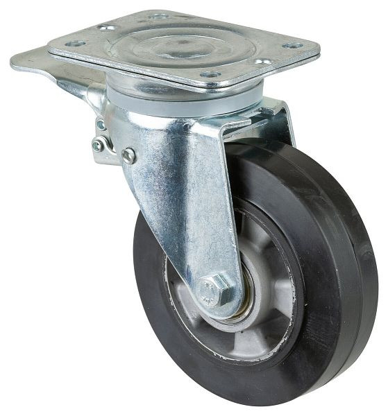 BS Rollen Schwerlastrolle mit Feststeller, Breite 50 mm, Ø160 mm, bis 300 kg, Elastik-Reifen schwarz, Radkörper Aluminium, Kugellager, N120.B80.160