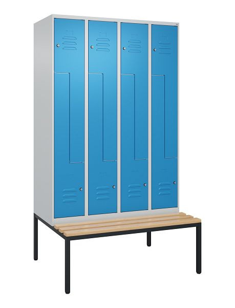 C+P Z-Spind Classic PLUS, mit untergebauter Sitzbank, 8 Abteile, 2120x1200x815mm, 7035/5012, Zylinderschlösser, Buche-Sitzleisten, 0800537-408 S10019