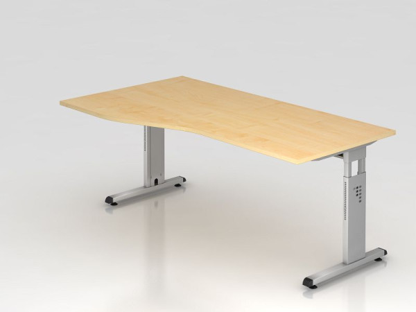 Hammerbacher Schreibtisch C-Fuß 180x100/80cm Ahorn/Silber, Arbeitshöhe 65-85 cm, VOS18/3/S