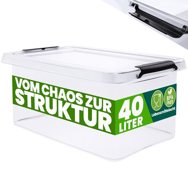 DEUBA Aufbewahrungsbox Transparent 58x39x26cm 40L stapelbar, 110195
