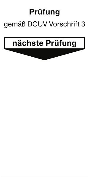 Moedel Grundplakette Prüfung gemäß DGUV Vorschrift 3..., Folie, 40x80 mm, VE: 10 Stück/Bogen, 92958