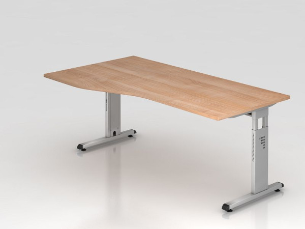 Hammerbacher Schreibtisch C-Fuß 180x100/80cm Nussbaum/Silber, Arbeitshöhe 65-85 cm, VOS18/N/S