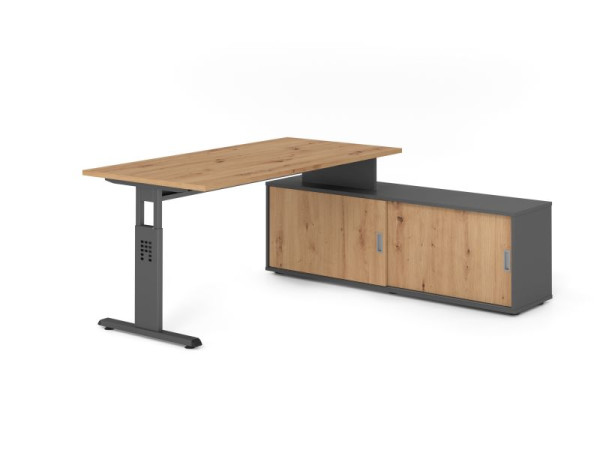 Hammerbacher Aufsatz-Schreibtisch OSE16, 160x80cm, Platte: Asteiche, 25mm dick, T-Fuß Gestell Graphit, Ahorn, VOSE16SB/R/G/G/R