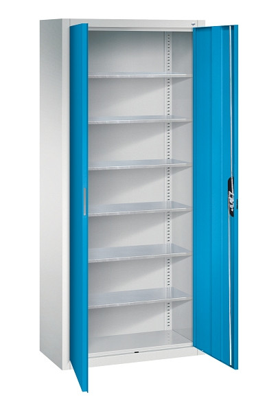 C+P Magazinschrank Serie 13, H1690xB700xT300mm, 7035/5012, Einlegeböden 6, 133413-20 S10214