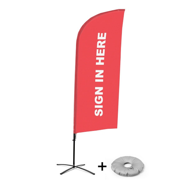 Showdown Displays Beachflag Alu Wind Komplett-Set Hier Anmelden Rot Englisch Kreuzständer, BFAW310-CB30-WB-I117