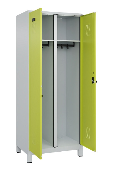C+P Schwarz-Weiß-Spind Evolo PLUS, mit Füßen, 2 Abteile, 1950x800x500mm, 7035/0, Frontfarbe 1108060 RDS Clowngrün, Drehriegel, 049012-22 S10015