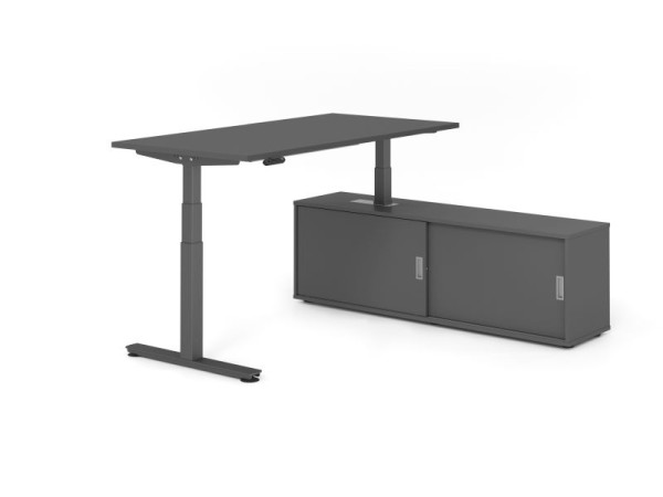 Hammerbacher Schreibtisch XDSM16, 160x80cm, Platte: Graphit, T-Fuß Gestell Graphit, Höhe: 63 - 127 cm, Graphit / Graphit, VXDSM16SB/G/G/G/G