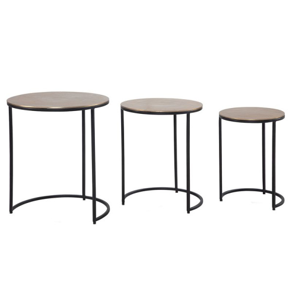 Wohnling Beistelltisch 3er Set Aluminium Gold/Schwarz Design Satztisch Metall Rund, Abstelltisch Modern, Verschachtelungstische, WL6.761