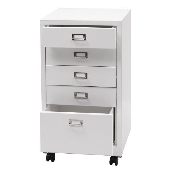 Mendler Rollcontainer HWC-L49, Schubladenschrank Stahlschrank Aktenschrank, Metall 75x40x41cm 5 Schubladen, weiß, 99457