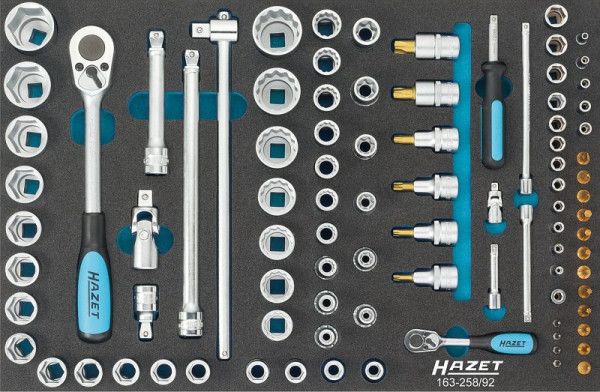 Hazet Steckschlüssel Satz Innenvierkant 6,3 = 1/4 Zoll Innenvierkant 12,5 = 1/2 Zoll, 92-teilig, Anzahl Werkzeuge: 92, 163-258/92