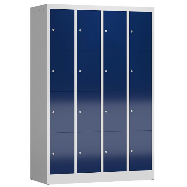 Lüllmann ClassiX Schließfachschrank, 4 Abteile à 4 Fächer, 1800 x 1185 x 500 mm, lichtgrau/enzianblau, X-520441