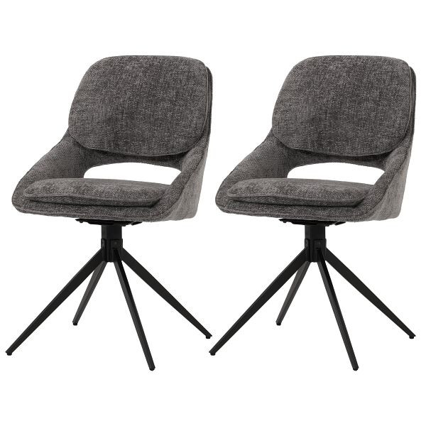 Mendler 2er-Set Esszimmerstuhl HWC-N73, Küchenstuhl, drehbar Auto-Return, Stoff/Textil Chenille (490g/m²) Öko-Tex, dunkelgrau, 108618