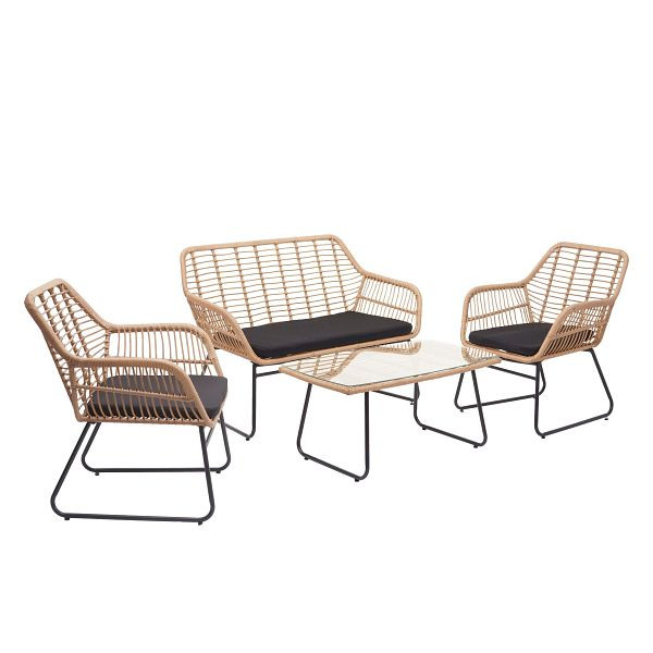 Mendler Polyrattan Garnitur HWC-G17a, Garten Sofa Set Sitzgruppe Stuhl, Seil, naturfarben, Polster anthrazit ohne Dekokissen, 70947