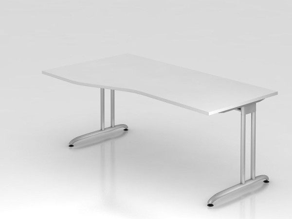 Hammerbacher Schreibtisch C-Fuß 180x100/80cm Weiß, horizontale Kabelwanne, Arbeitshöhe 72 cm, VBS18/W/S