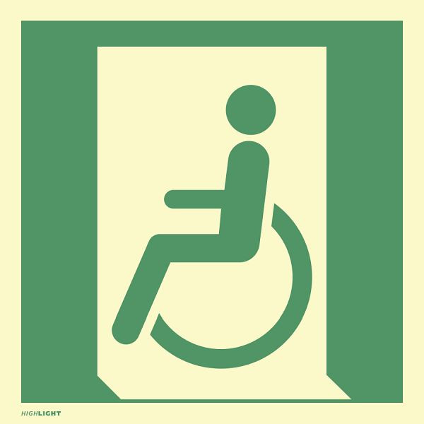 Moedel Notausgang für gehbeeinträchtigte Personen links, Folie, nachleuchtend, 160-mcd, 200x200mm, 104239