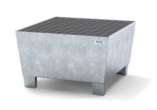 DENIOS Auffangwanne classic-line für 1 Fass, Stahl verzinkt, Füße und Gitterrost, B 885 mm, 259301
