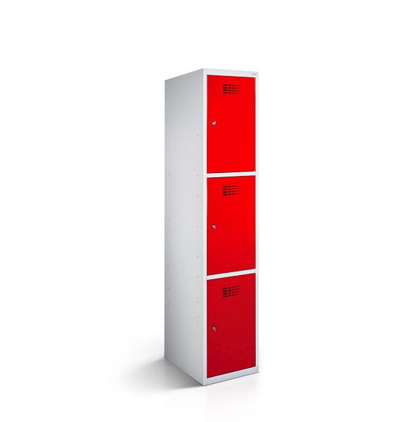 Rotstahl Fächerschrank, 1 Reihe, 3 Fächer/Reihe, Abteilbreite 40 cm, BASIC, kurzer Sockel, Verkehrsrot, 2111-010300-0401112-7035-3020BasicZYL